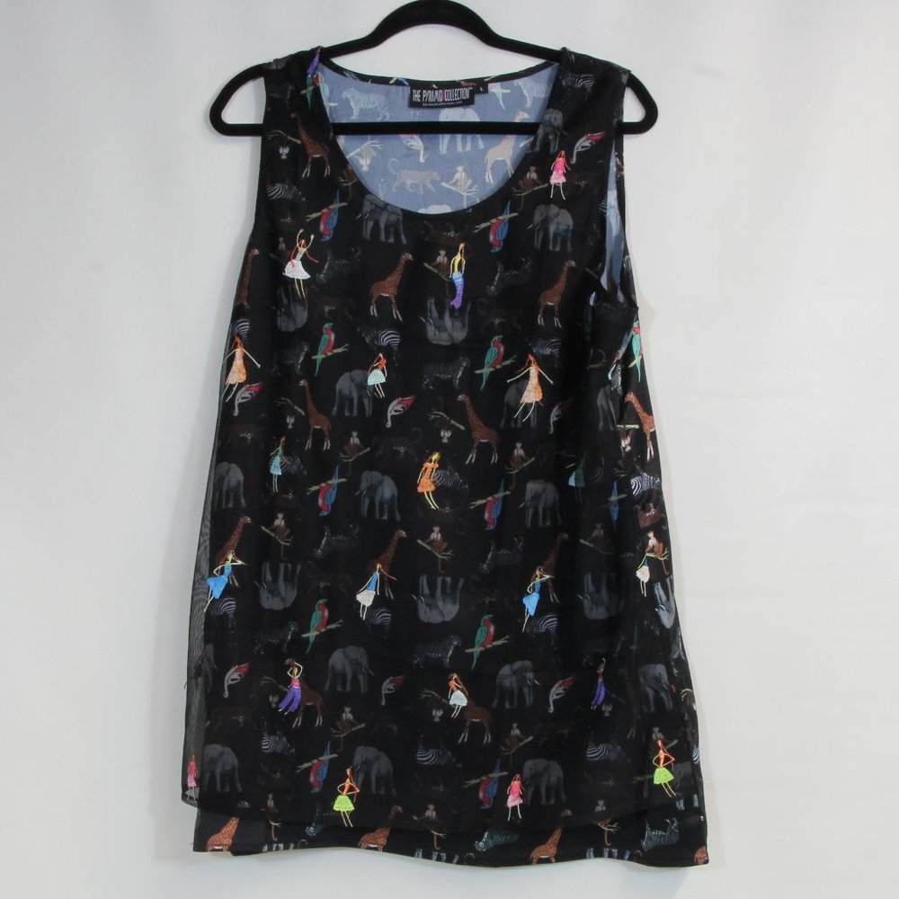 The Pyramid Collection Black Safari Tank Top Multicolor Asymmetrical Size L